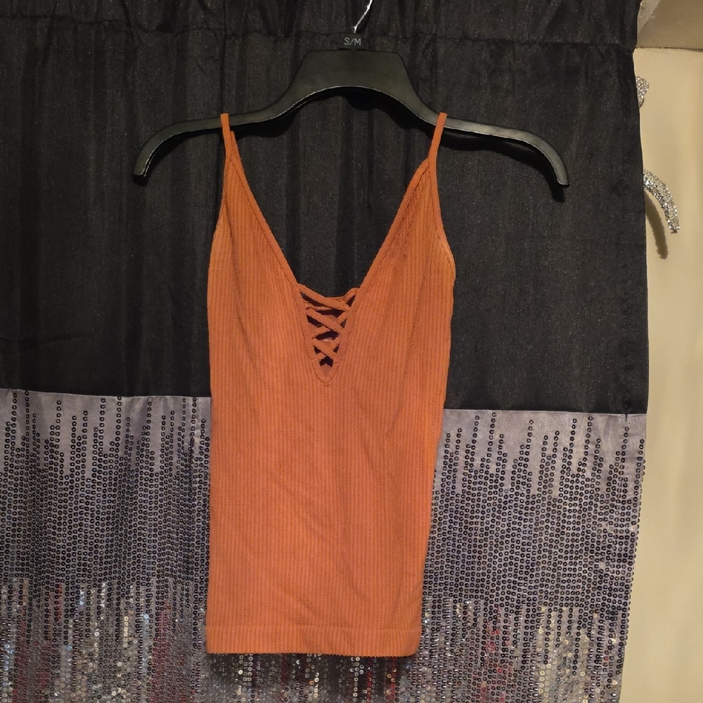 🟣Free People Orange Lace-Up Camisole